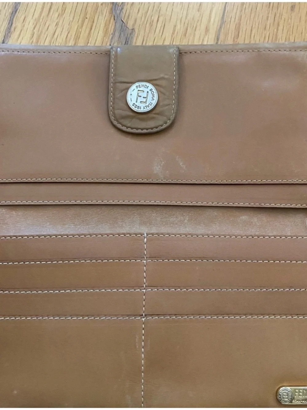 Fendi Navy and Brown Striped Bifold Wallet